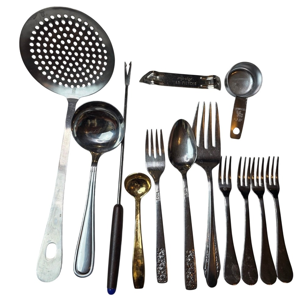 Vintage Kitchen Utensil Lot Ekco Can Piercer Pfaltzgraff Flatware Stainless A3